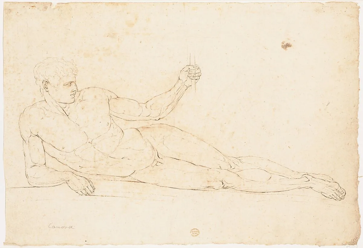 Nude Man Reclining (recto); Man Facing Left with Out-stretched Arms (verso) — Antonio Canova|Anonymous, Italian, early 19th century