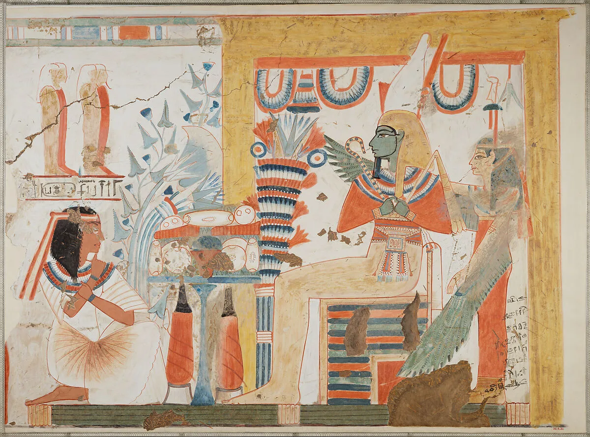 Userhat Kneeling Before Osiris and the Goddess of the West, Tomb of Userhat — Norman de Garis Davies