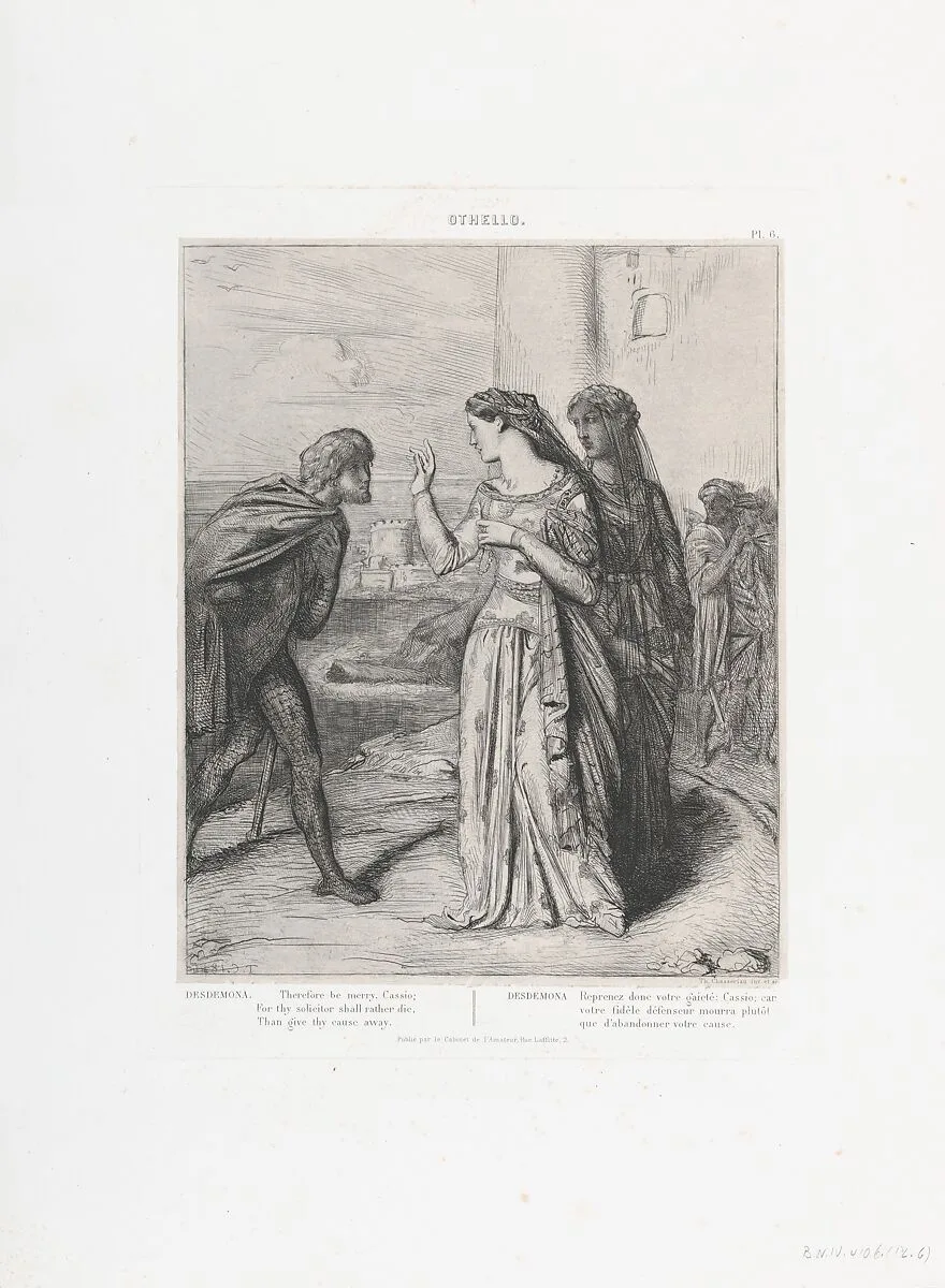 "Therefore, be merry Cassio": plate 6 from Othello (Act 3, Scene 3) — Théodore Chassériau|William Shakespeare