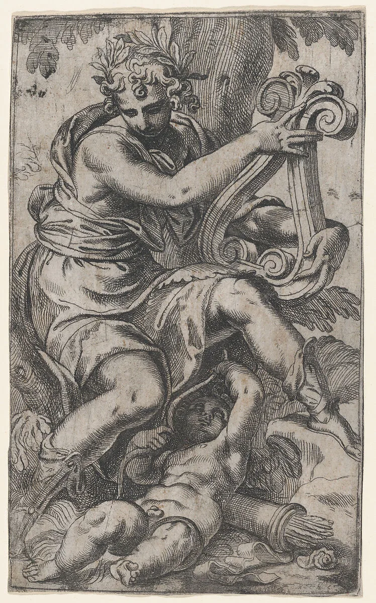 Cupid and Apollo with a lyre — Paolo Farinati