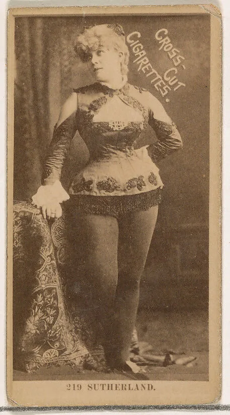 Card Number 219, Sutherland, from the Actors and Actresses series (N145-2) issued by Duke Sons & Co. to promote Cross Cut Cigarettes — W. Duke, Sons & Co.