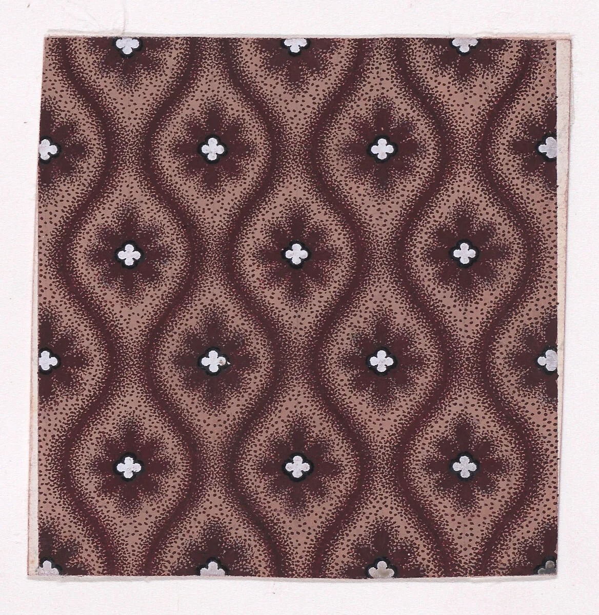 Textile Design with Alternating Vertical Rows of Rosettes with Quatrefoil Shapes in the Center Framed by Undulating Vertical Garlands — Anonymous, Alsatian, 19th century