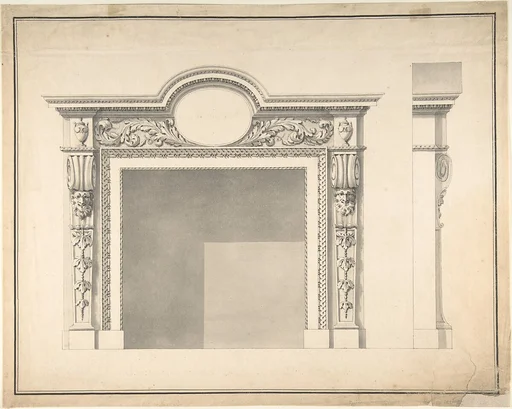 Design for a Fireplace with Frontal and Profile Views