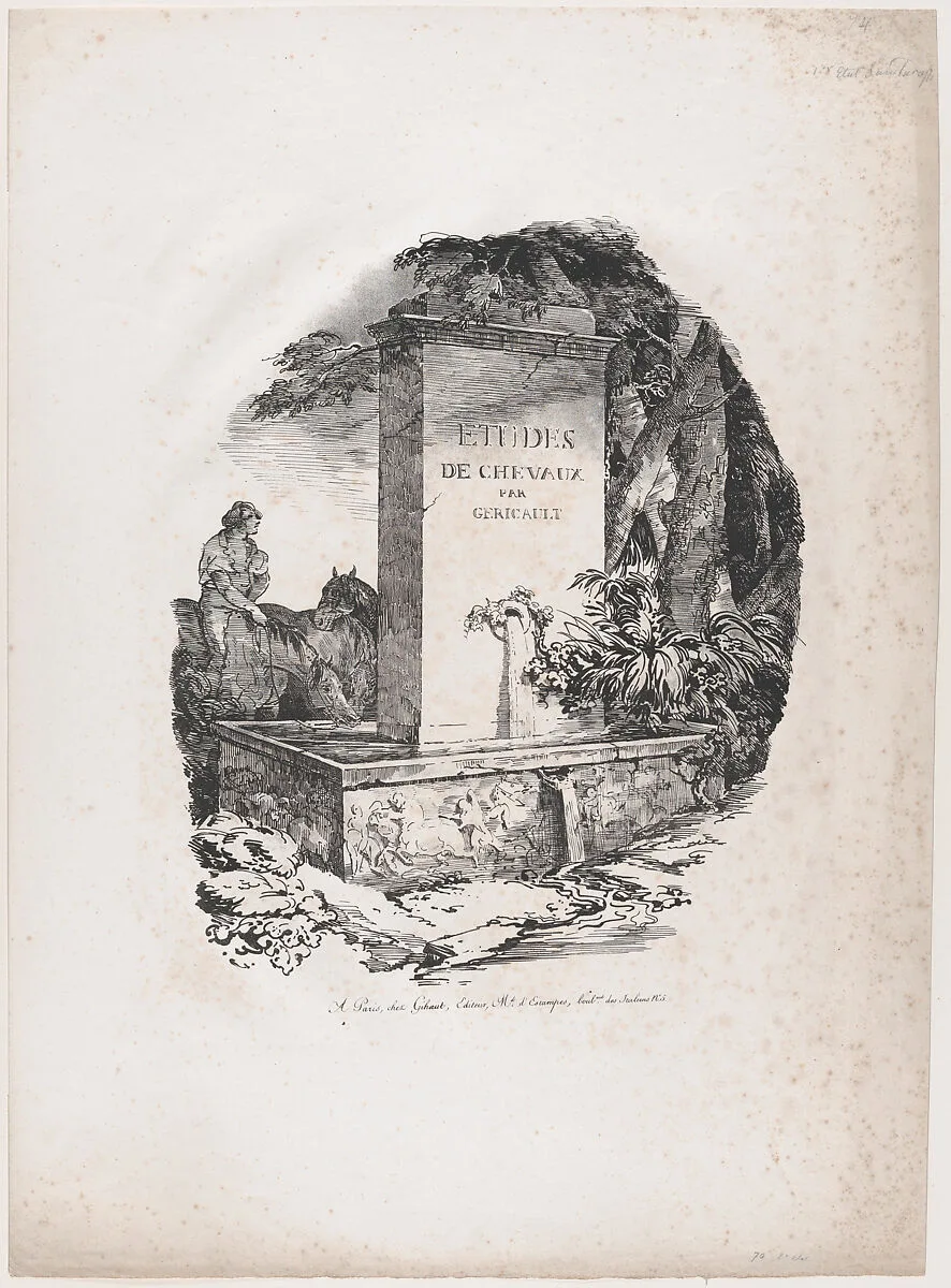 Watering Trough, Title Page of "Studies of Horses" (Etudes de Chevaux) — Théodore Gericault