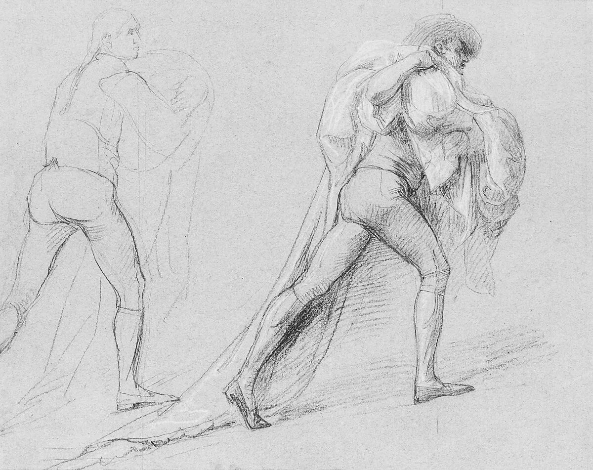 Study for "The Surrender of the Dutch Admiral De Winter to Admiral Duncan, October 11, 1797": Two Studies of a Man with a Sail or Flag — John Singleton Copley