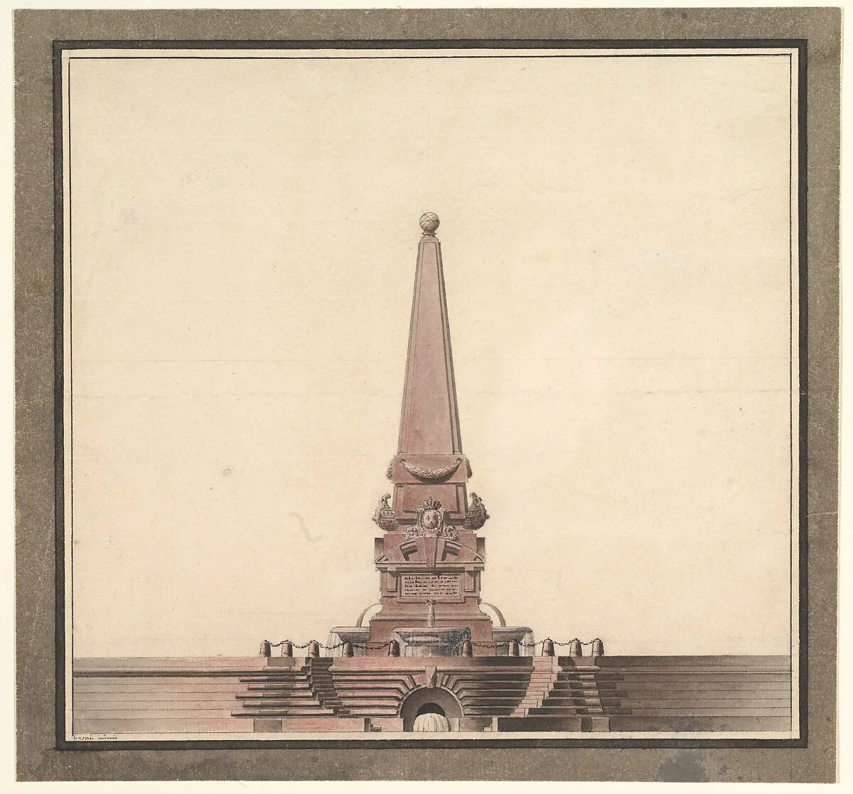 Design for a fountain with an obelisk — S. Bruges|Anonymous, 18th century