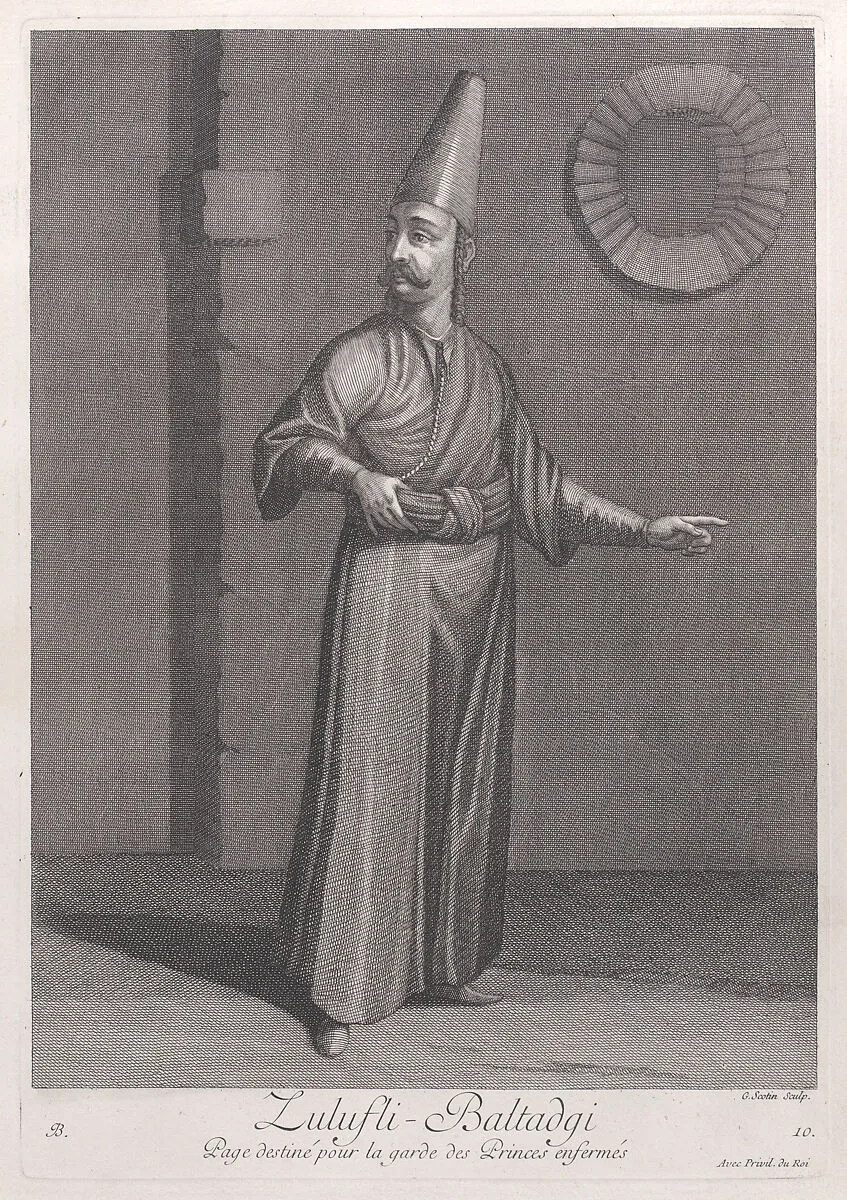 Zulufli-Baltadgi, Page destiné pour la garde des Princes enfermés, plate 10 from "Recueil de cent estampes représentent differentes nations du Levant" — Jean Baptiste Vanmour|Gérard Jean Baptiste Scotin I|Jacques le Hay