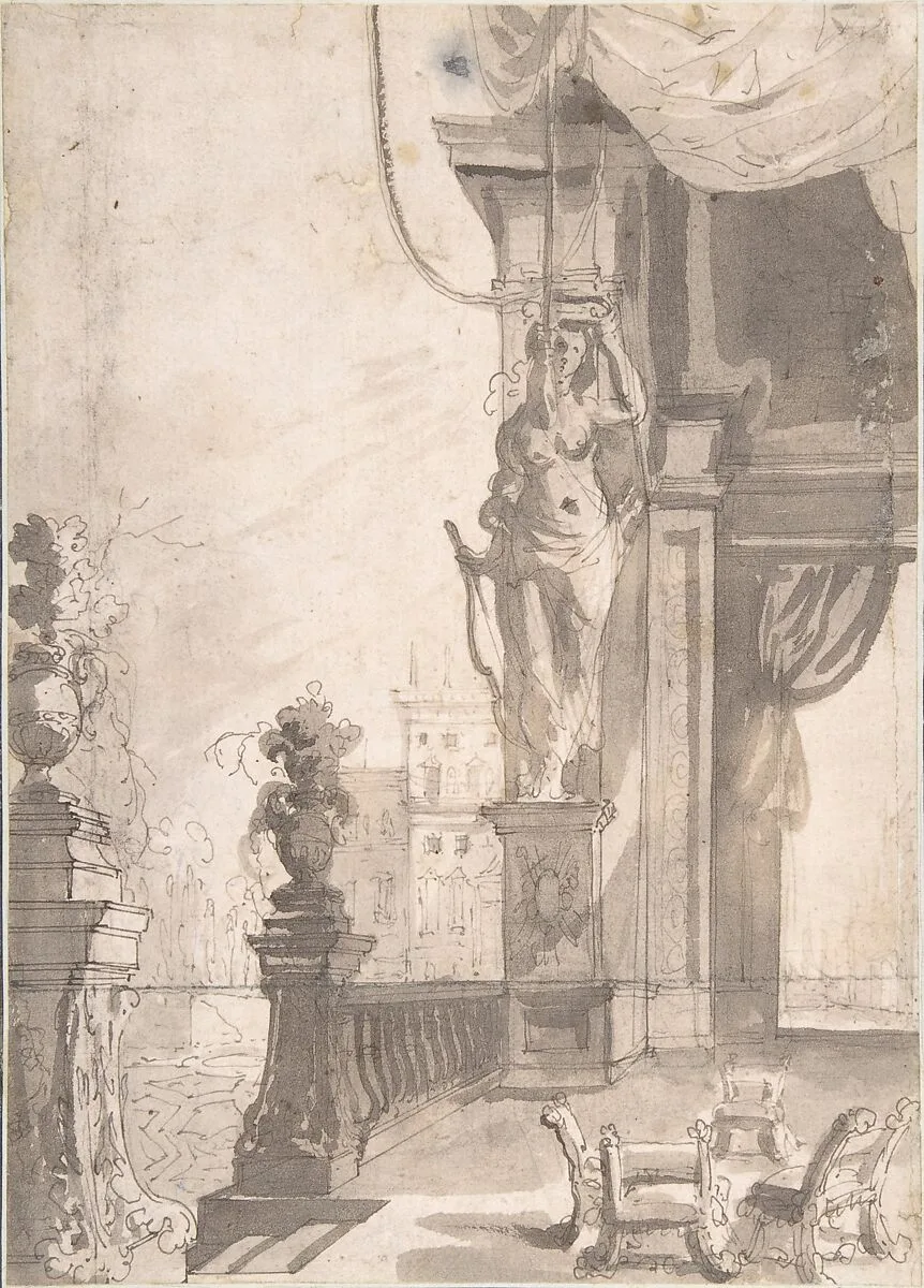 Roman Capriccio with Terrace — Anonymous, Italian, 17th or 18th century