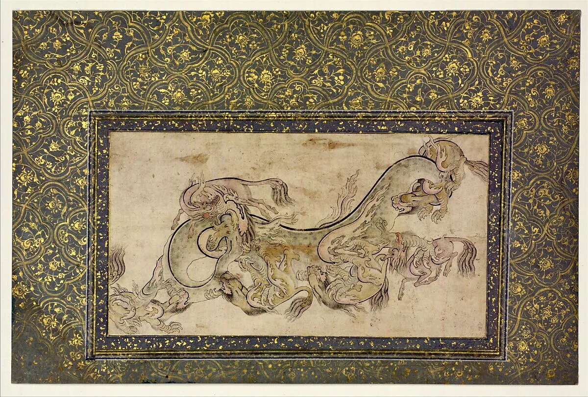 Chilins (Chinese Chimerical Creatures) Fighting with a Dragon — Unknown