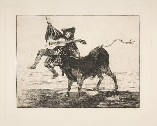 'Barbarous Entertainment', a blind guitarist on the horns of a bull