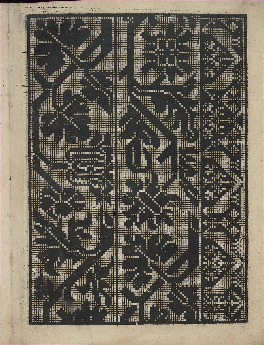 Libbretto nouellamete composto per maestro Domenico da Sera...lauorare di ogni sorte di punti, page 13 (recto) — Domenico da Sera