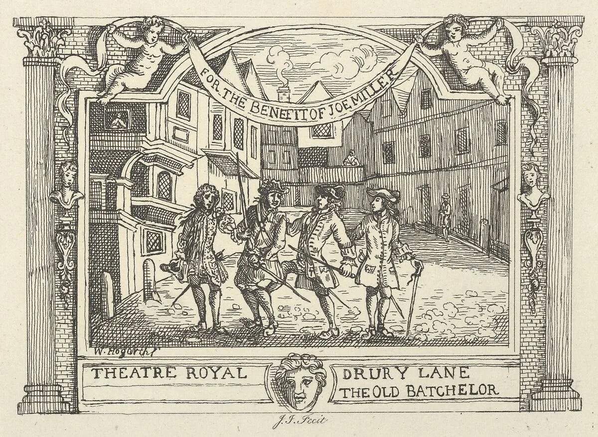 Benefit Ticket for Joe Miller — Samuel Ireland|William Hogarth|Joseph Miller|Joseph Sympson, Jr.|Sir William Congreve