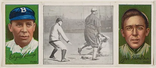 "Harry Lord at Third," with Edgar Lennox and Joseph B. Tinker, from the series Hassan Triple Folders (T202) — Hassan Cigarettes