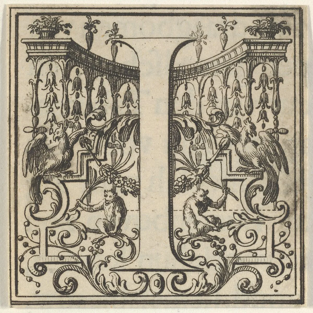 Roman Alphabet letter I with Louis XIV decoration — Bernard Picart