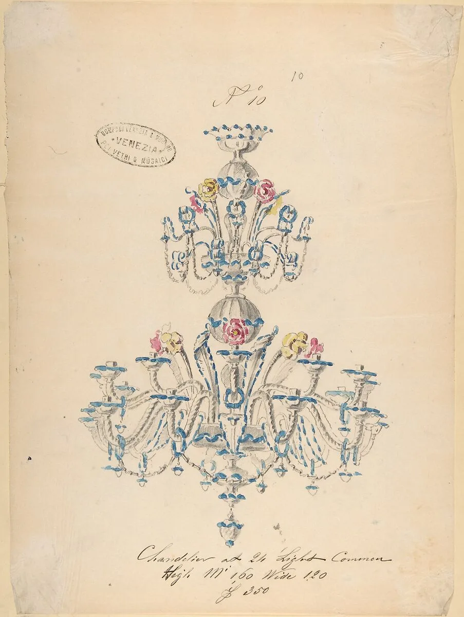 One of Twenty-Three Sheets of Drawings of Glassware (Mirrors, Chandeliers, Goblets, etc.) — Compagnia di Venezia e Murano