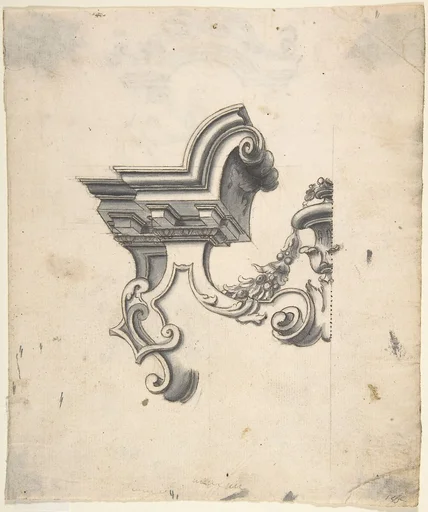 One Half of a Design for an Overdoor (?) (recto); Two Designs for Altars, one for a Capital (?) (verso)