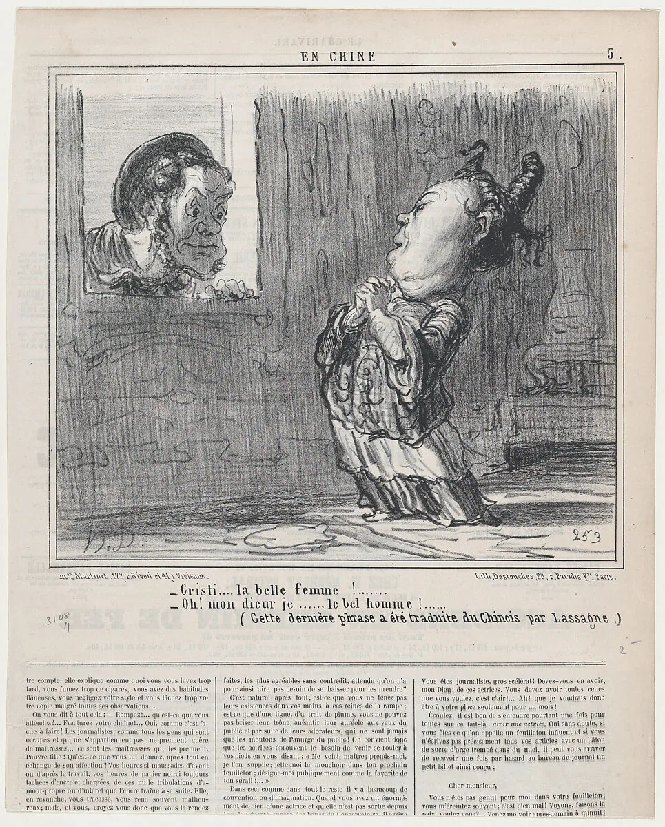 Cristi!...la belle femme!..., from En Chine, published in Le Charivari, December 25, 1858 — Aaron Martinet|Honoré Daumier|Destouches