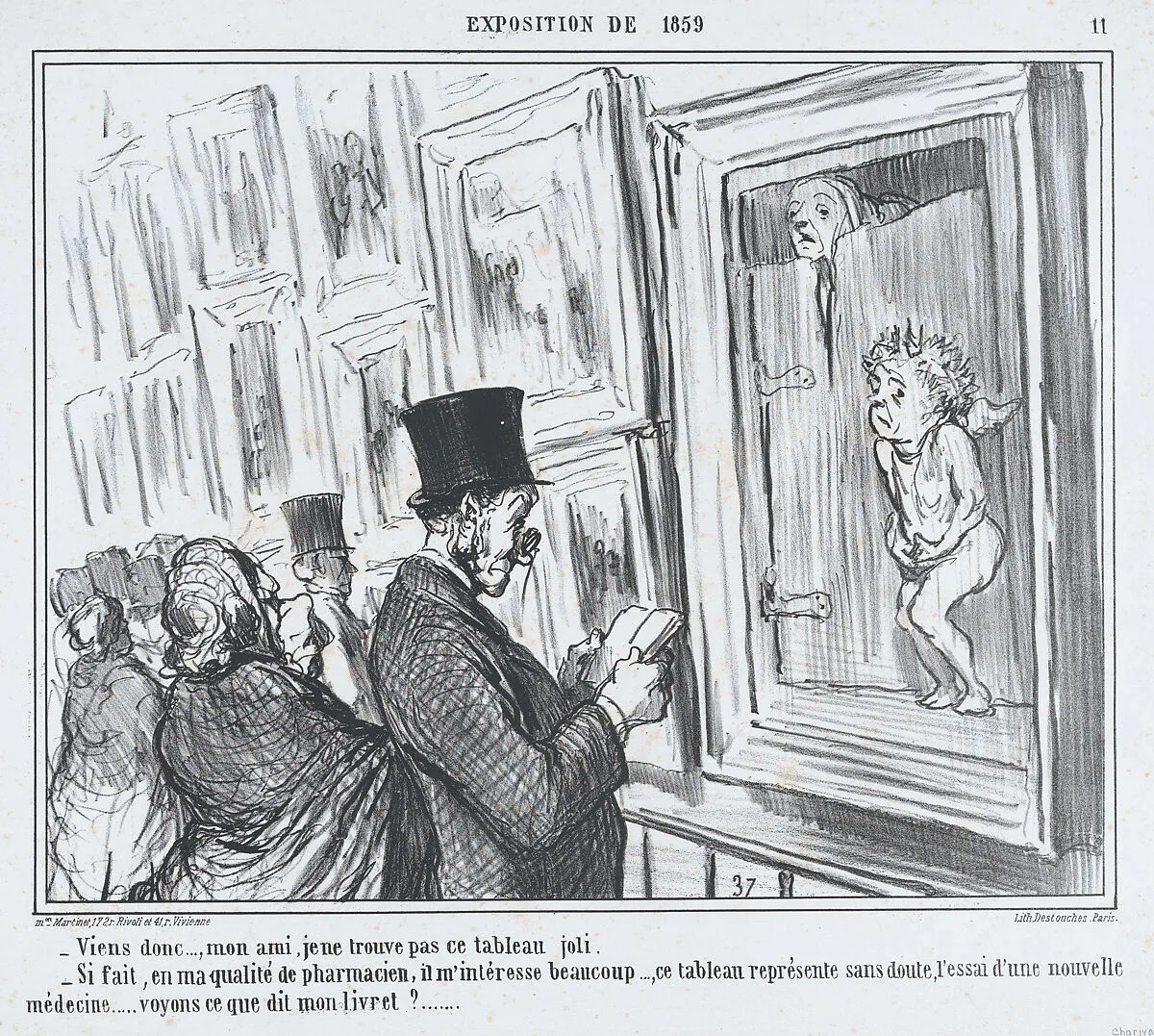 Viens donc..., mon ami, je ne trouve pas ce tableau joli, from L'Exposition de 1859, published in Le Charivari, June 21, 1859 — Aaron Martinet|Honoré Daumier|Destouches