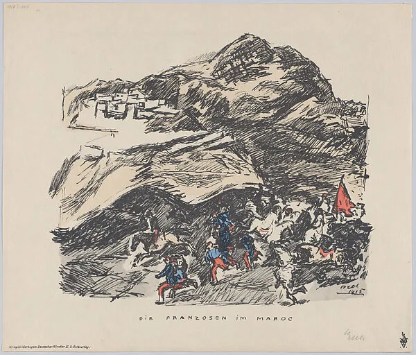 The French in Morocco (Die Franzosen im Maroc), from 'Kriegsbilderbogen Münchner Künstler' — Goltzverlag, Munich|René Beeh