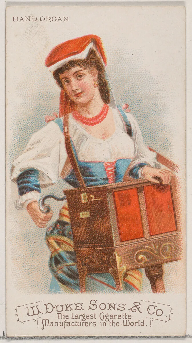 Hand Organ, from the Musical Instruments series (N82) for Duke brand cigarettes — W. Duke, Sons & Co.|Schumacher & Ettlinger