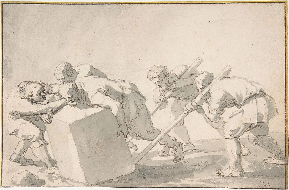 Five Men Pushing a Block of Stone — Jacques Stella