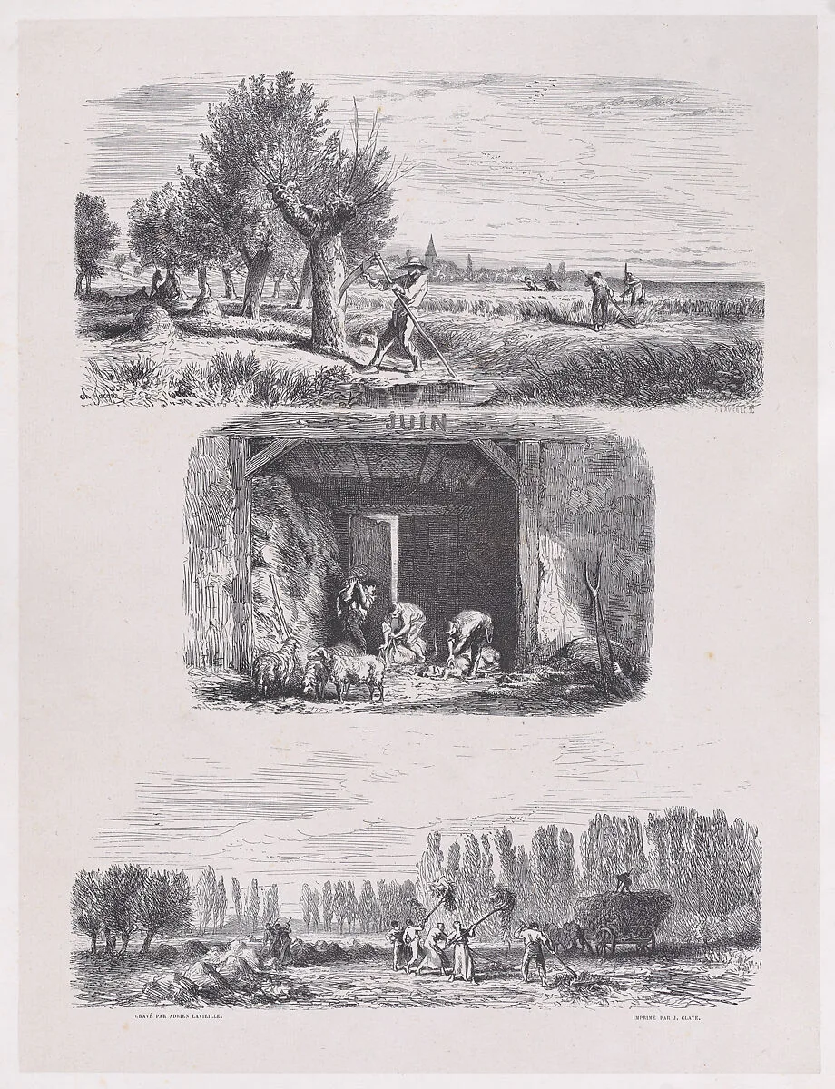 June, from "Album of Rustic Subjects" — Charles Jacque|Jules Claye|Jacques-Adrien Lavieille