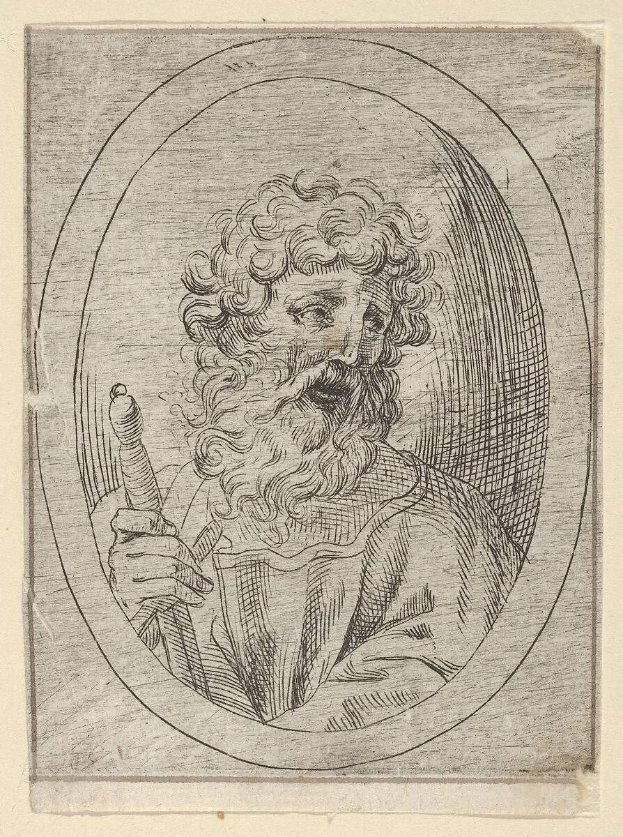 Saint Paul holding a sword, in an oval frame, from Christ, the Virgin, and Thirteen Apostles — Anonymous, 17th century|Guido Reni