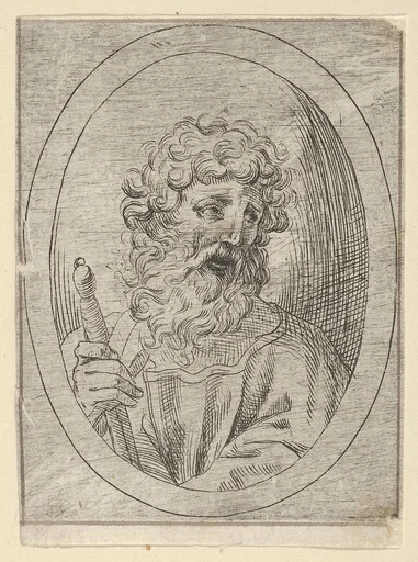 Saint Paul holding a sword, in an oval frame, from Christ, the Virgin, and Thirteen Apostles