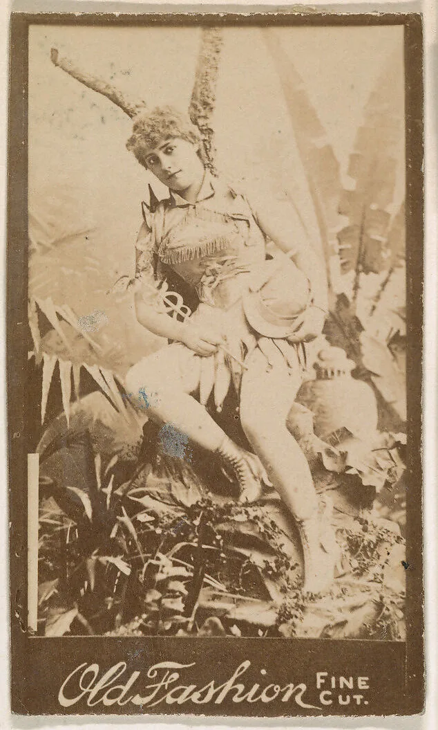 Actress leaning against prop tree, from the Actresses series (N664) promoting Old Fashion Fine Cut Tobacco — Unknown