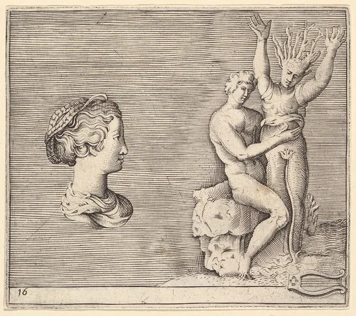 Head of Woman in Profile; Apollo and Daphne, from "Ex Antiquis Cameorum et Gemmae Delineata/ Liber Secundus/et ab Enea Vico Parmen Incis"