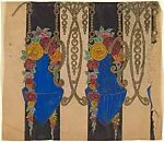 Horizontal Panel with Pattern of Flowers in Hanging Blue Vases — Anonymous, French, 20th century