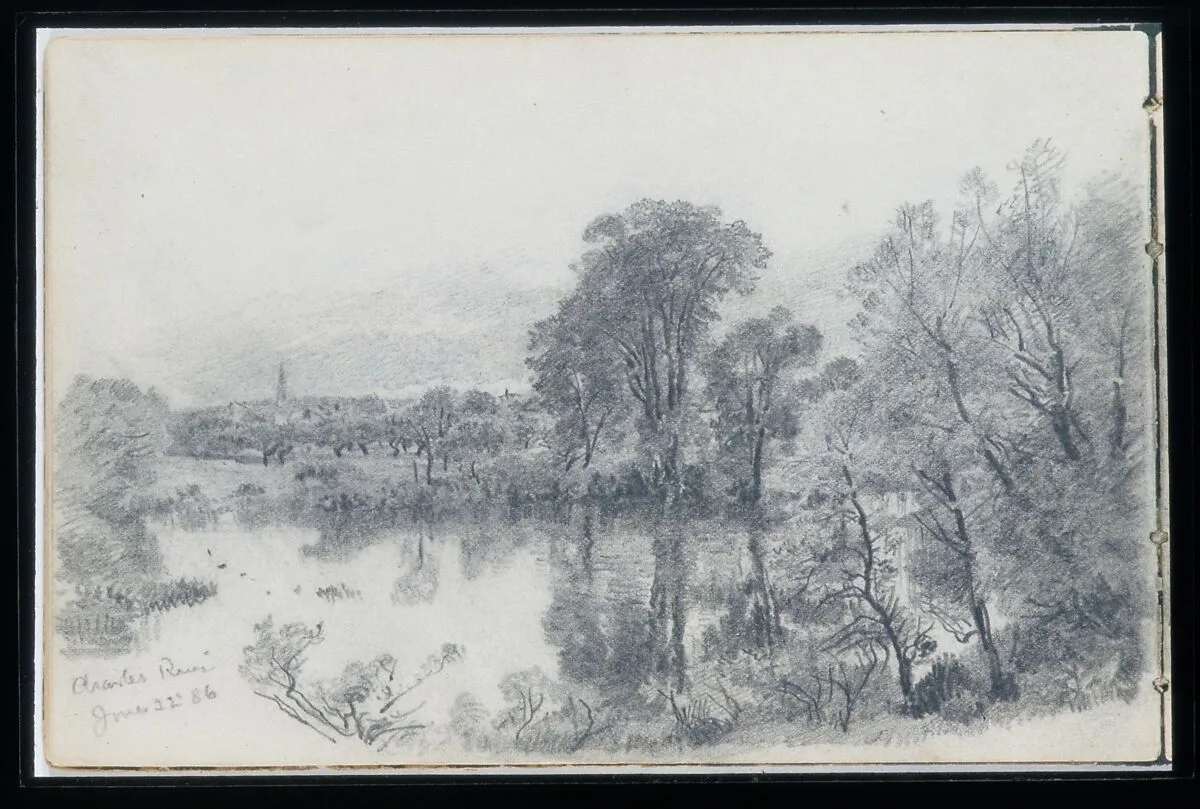 Charles River, Cambridge, Massachusetts (from Sketchbook of New England and Pennsylvania Landscape and Marine Subjects) — William Trost Richards