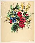 Design for a Scarf: Bouquet of Five Poppies, Daisies, and Cornflowers — Marcel Vertès