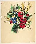 Design for a Scarf: Bouquet of Five Poppies, Daisies, and Cornflowers