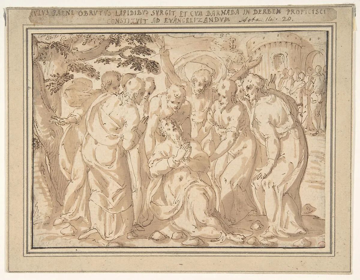 Saint Paul Surrounded by Disciples after His Lapidation at Lystra (Acts 14:20) — Giovanni Guerra