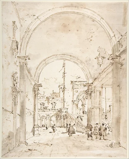 Architectural Capriccio: Grand Staircase Seen through an Archway
