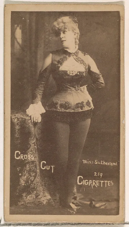 Card Number 219, Sutherland, from the Actors and Actresses series (N145-1) issued by Duke Sons & Co. to promote Cross Cut Cigarettes — W. Duke, Sons & Co.