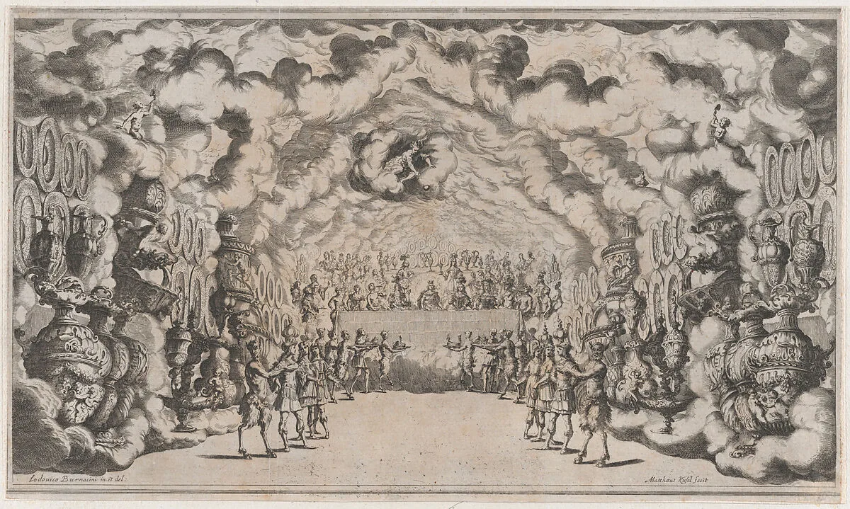 Kingdom of Jove with the banquet of the gods; set design from 'Il Pomo D'Oro' — Ludovico Ottaviano Burnacini|Mathäus Küsel