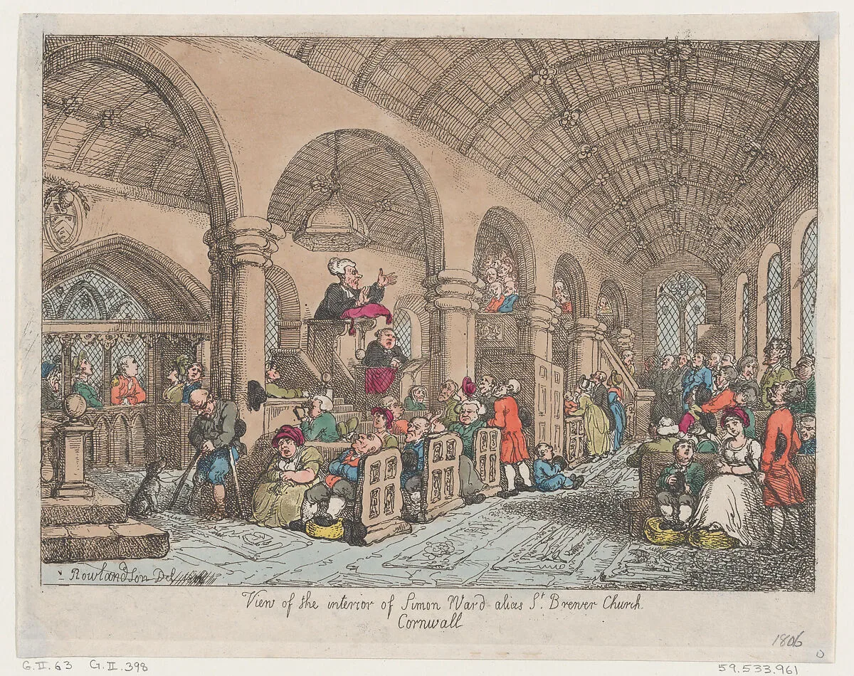 View of the Interior of Simon Ward Alias St Brewer Church Cornwall — Thomas Rowlandson
