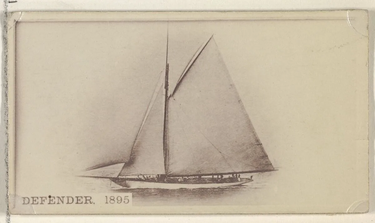 Defender, 1895, from the Famous Ships series (N50) for Virginia Brights Cigarettes — Allen & Ginter