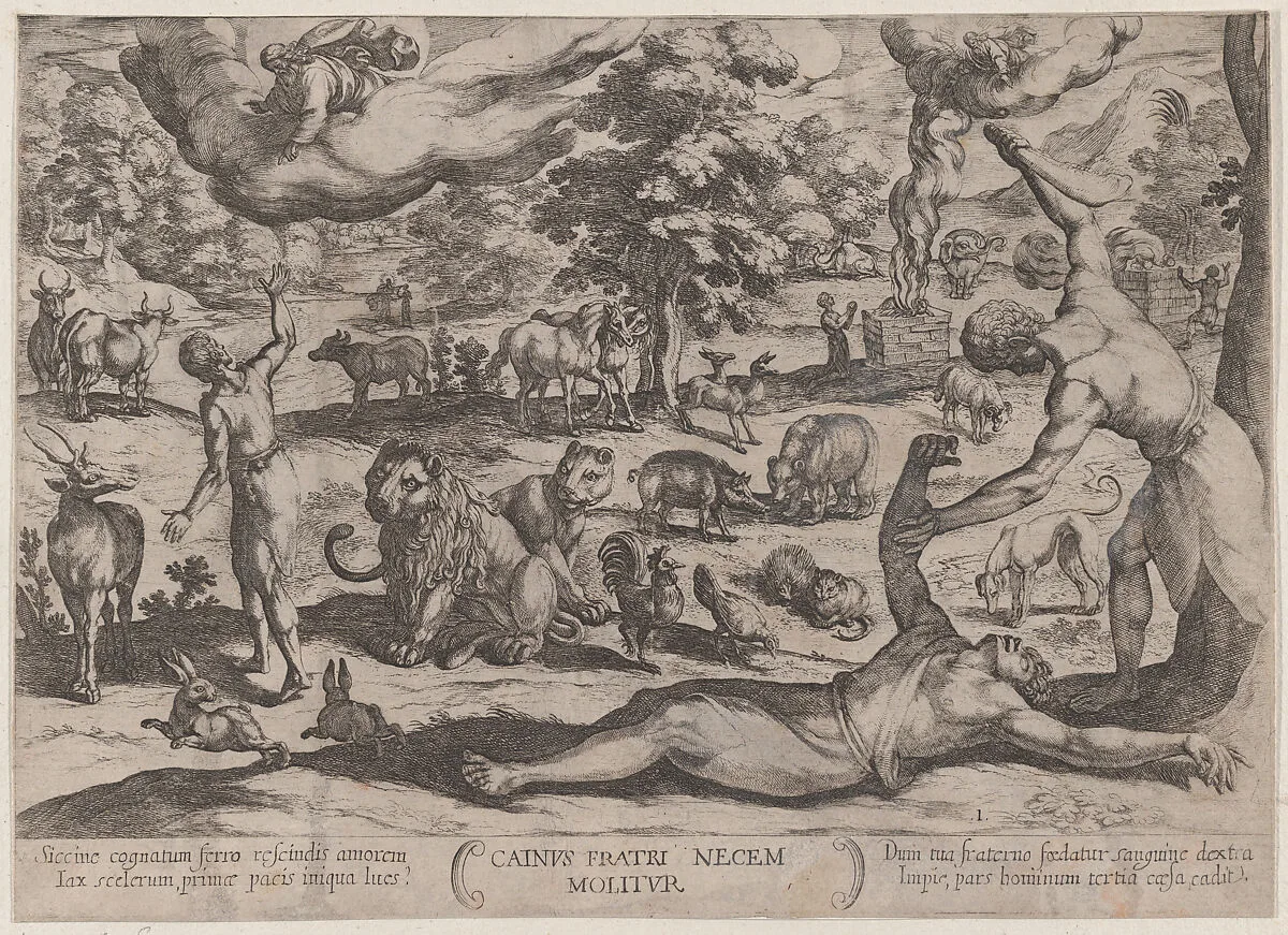 Plate 1: Cain Killing Abel, from 'The Battles of the Old Testament' — Antonio Tempesta|Nicolaus van Aelst