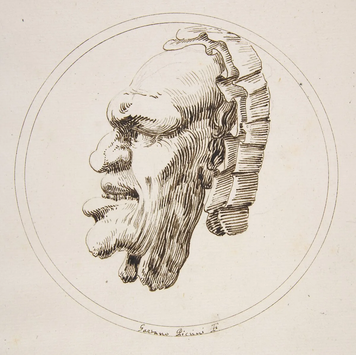 Human Mask Looking to the Left within a Circle — Gaetano Piccini