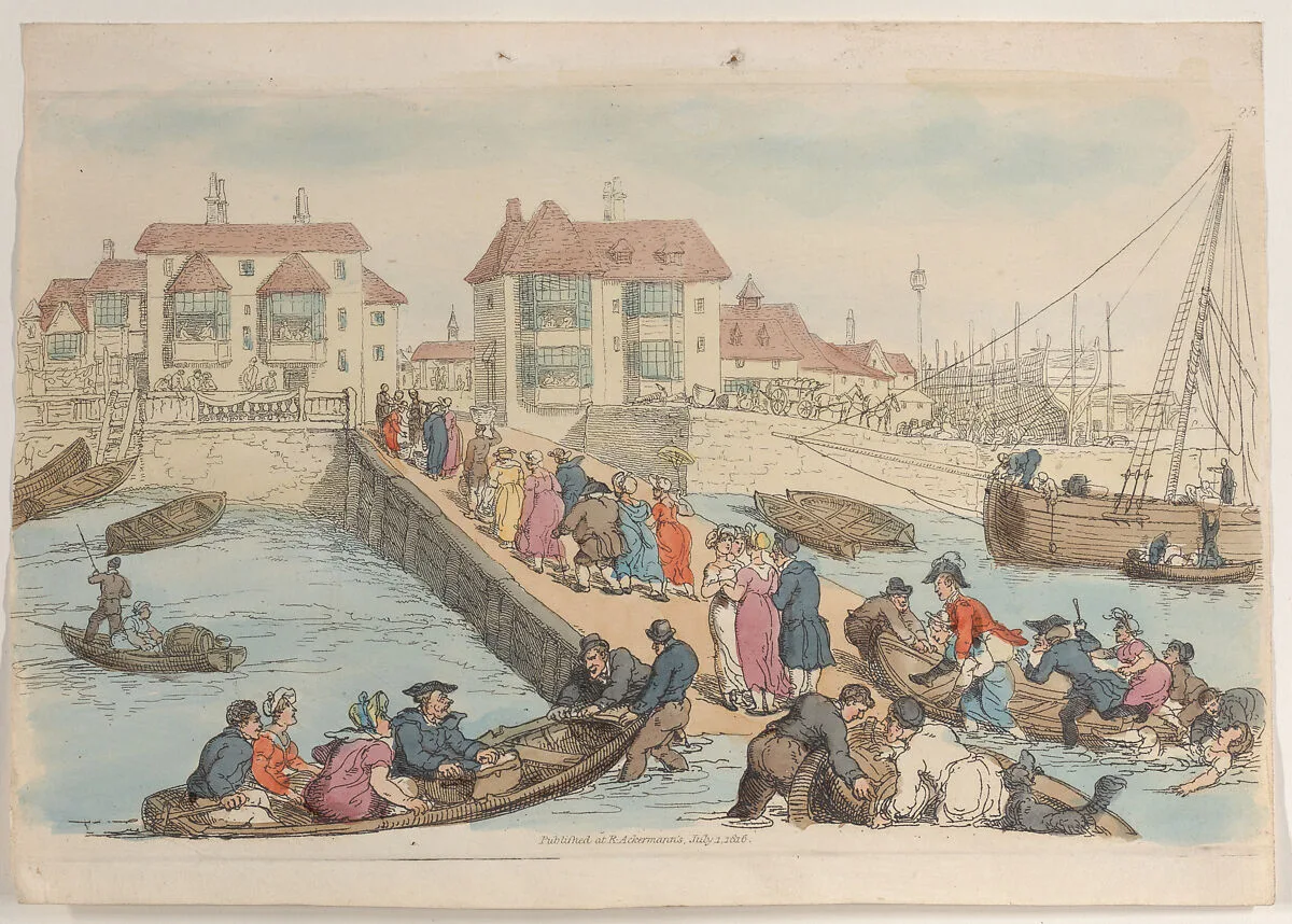 Plate 25: A Landing Place, from "World in Miniature" — Rudolph Ackermann, London|Thomas Rowlandson