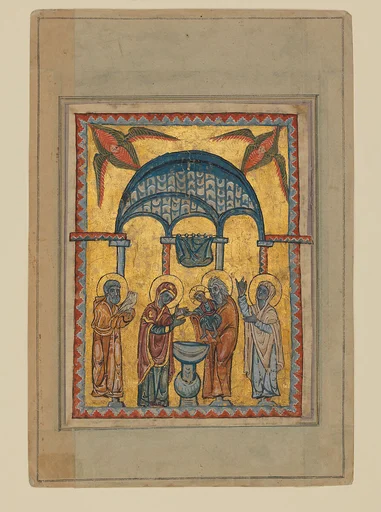Four miniatures of the life of Christ from a gospel book of 1311 (Presentation, Baptism, Transfiguration, Entry into Jerusalem)