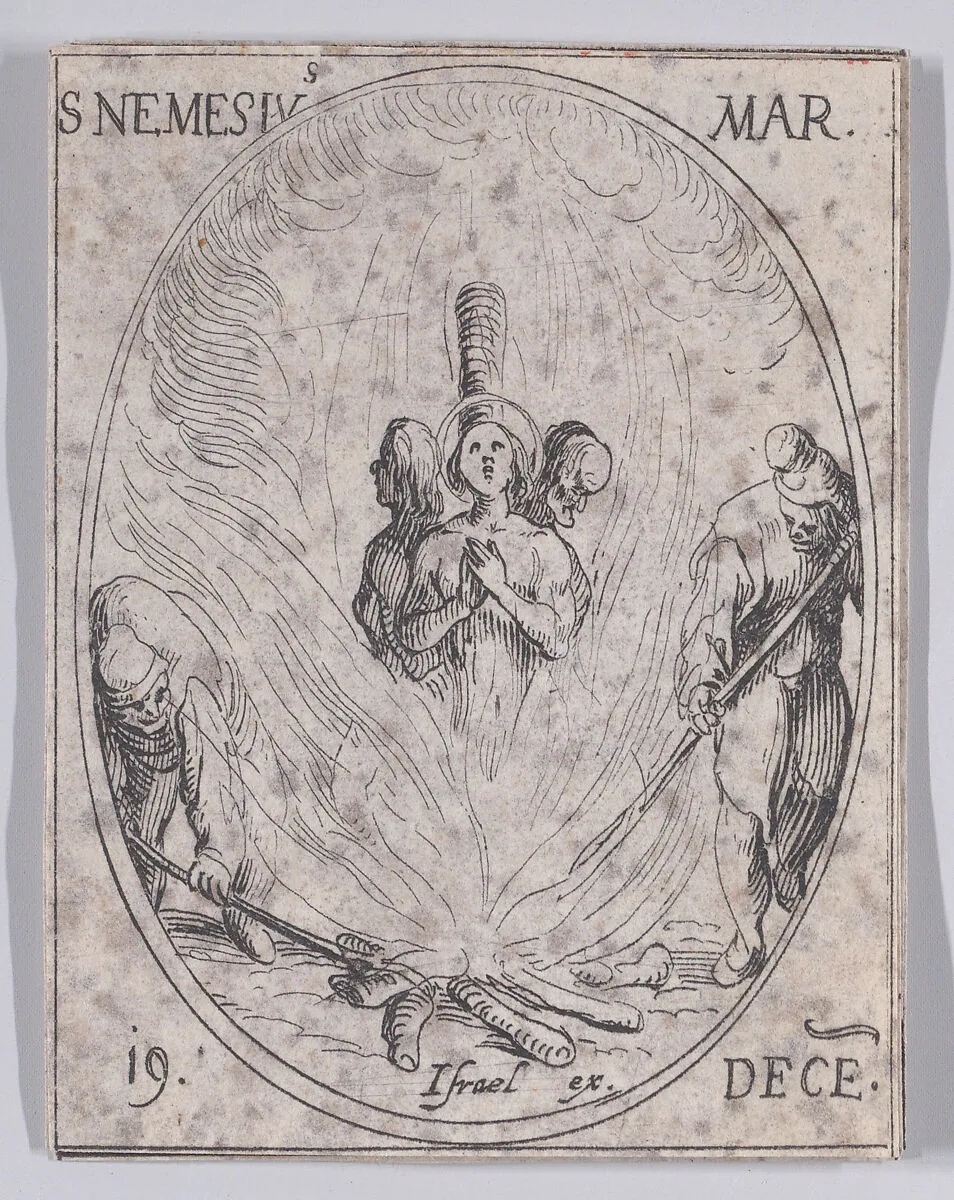 S. Nemèse, martyr (St. Nemesius, Martyr), December 19th, from "Les Images De Tous Les Saincts et Saintes de L'Année" (Images of All of the Saints and Religious Events of the Year) — Jacques Callot|Israël Henriet