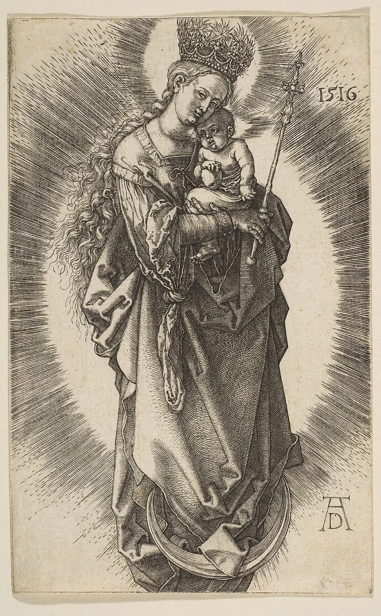 Virgin on the Crescent with Scepter and Starry Crown — Albrecht Dürer