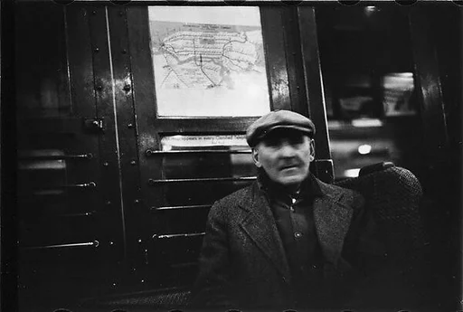 [Five 35mm Film Frames: Subway Passengers, New York City: Man in Cap, Man Reading Newspaper, Women Reading]