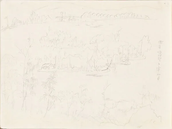 現代 謝稚柳 西湖三潭印月畫稿 冊頁|West Lake, Hangzhou: View toward the Little Isle of the Immortals — Xie Zhiliu
