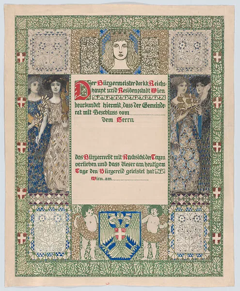 Design for a certificate of citizenship, awarded by the city of Vienna — Erwin Puchinger