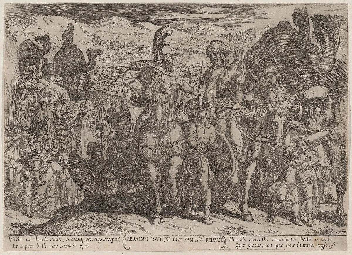 Plate 3: Abraham Taking Lot and His Family to His Own Land, from 'The Battles of the Old Testament' — Antonio Tempesta|Nicolaus van Aelst